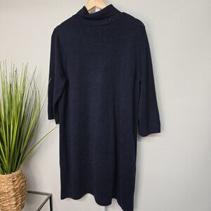 J.Jill Navy Blue Turtleneck Sweater Dress Large | Cozy Knit Midi Long Sleeve
